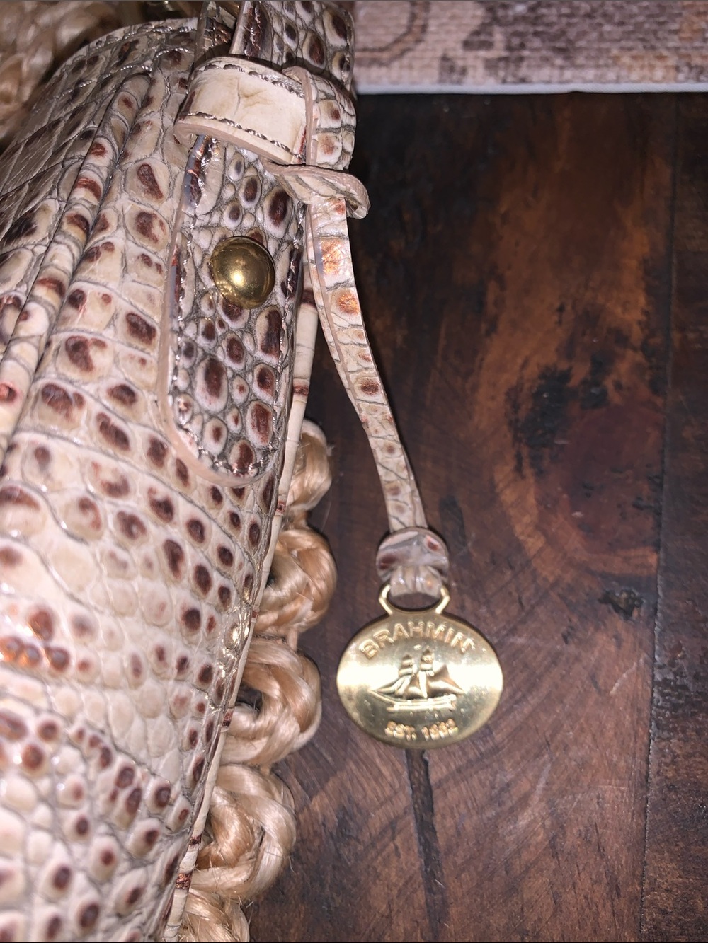 Brahmin croc embossed tan and rose gold handbag purse - Picture 4 of 14